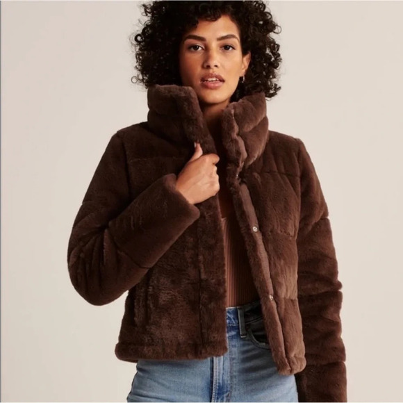 Abercrombie & Fitch Brown Faux Fur Mini Puffer - Picture 2 of 11